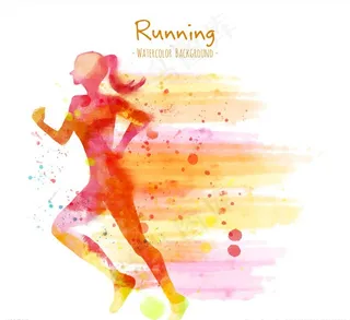 彩绘跑步女子剪影图片