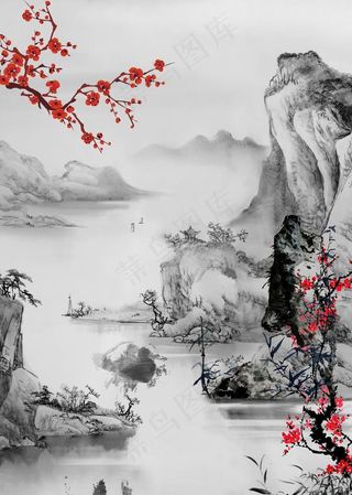 黑白山水画图片