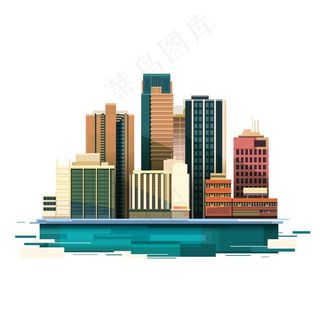 复古色矢量城市建筑图标图片