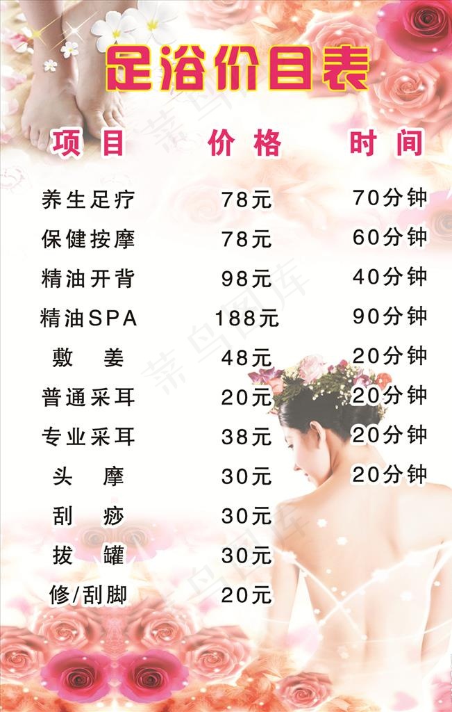 足浴价目表图片