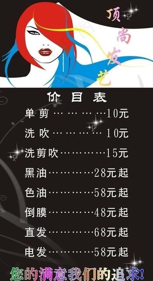 发廊 报价单 价目表 发艺图片