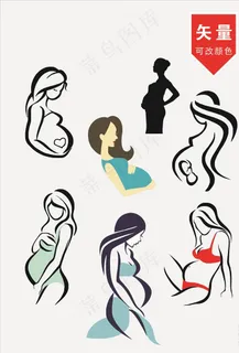 孕妇妈妈 矢量手绘卡通图片