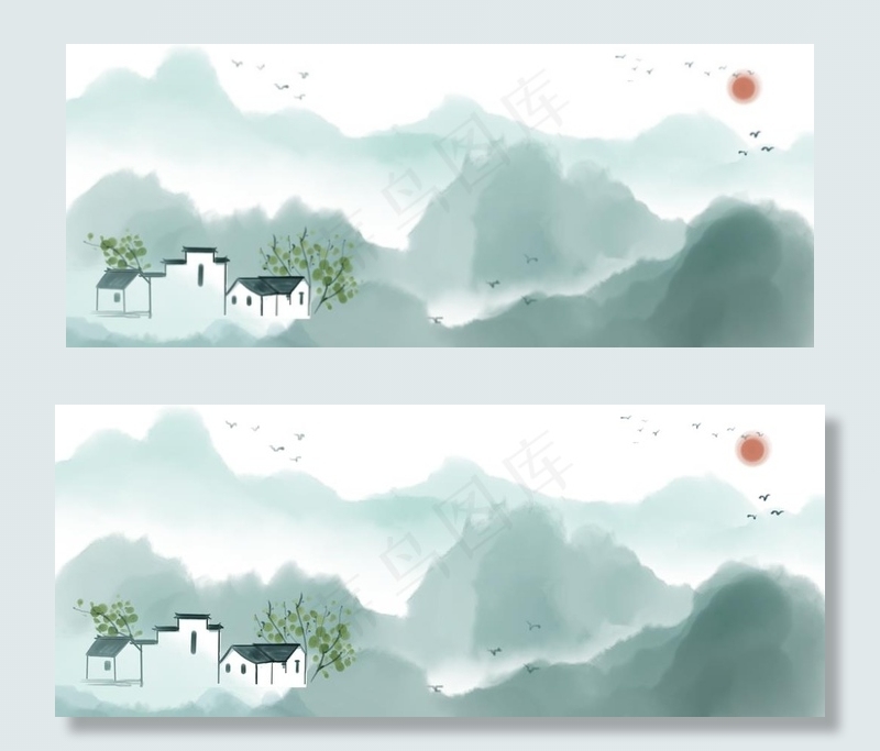 水墨山水图片(2362X1033(DPI:300))psd模版下载