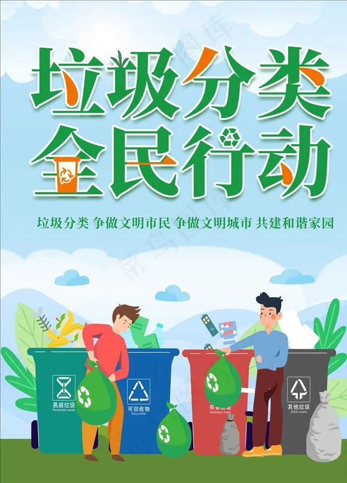 垃圾分类图片cdr矢量模版下载