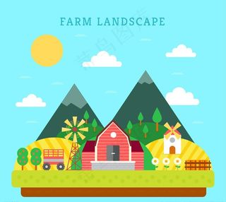 创意农场庄园风景矢量素材图片