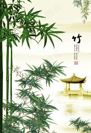 中式国画竹子玄关背景墙图片