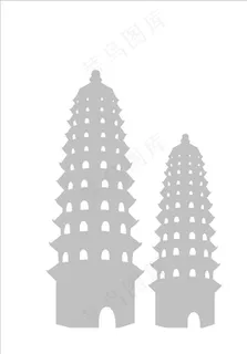 太原古建双塔矢量图片