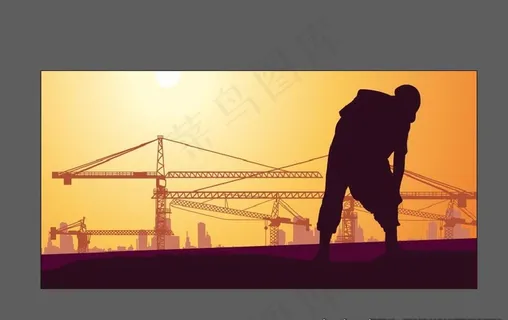 工地施工安全剪影图片