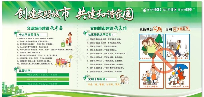创建文明城市和谐社区宣传栏展板图片cdr矢量模版下载