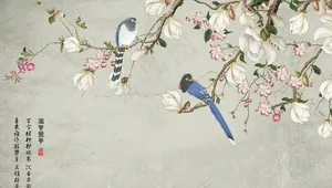 花鸟画 玉兰 背景墙图片