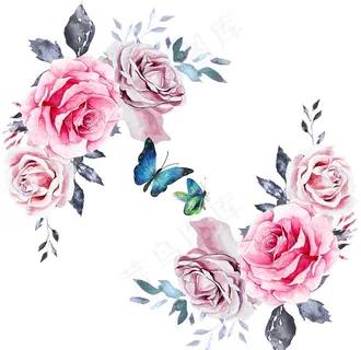 手绘花草 牡丹花园 元素素材图片