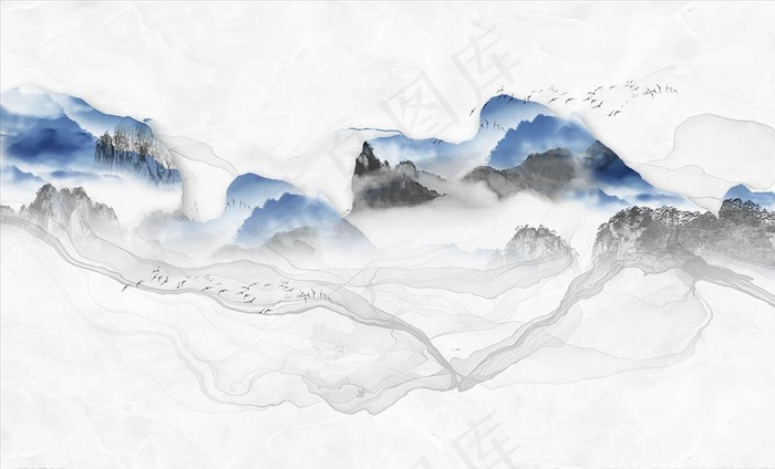 水墨山水 背景墙图片(9071X5669(DPI:72))psd模版下载