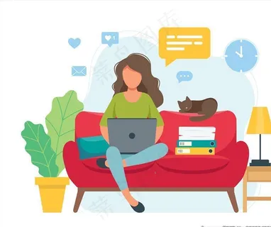 疫情隔离居家远程办公矢量插画图片