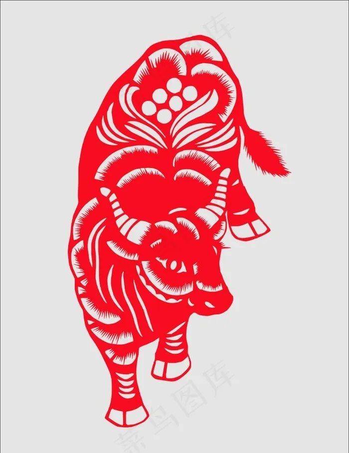 牛 红色剪纸图片cdr矢量模版下载