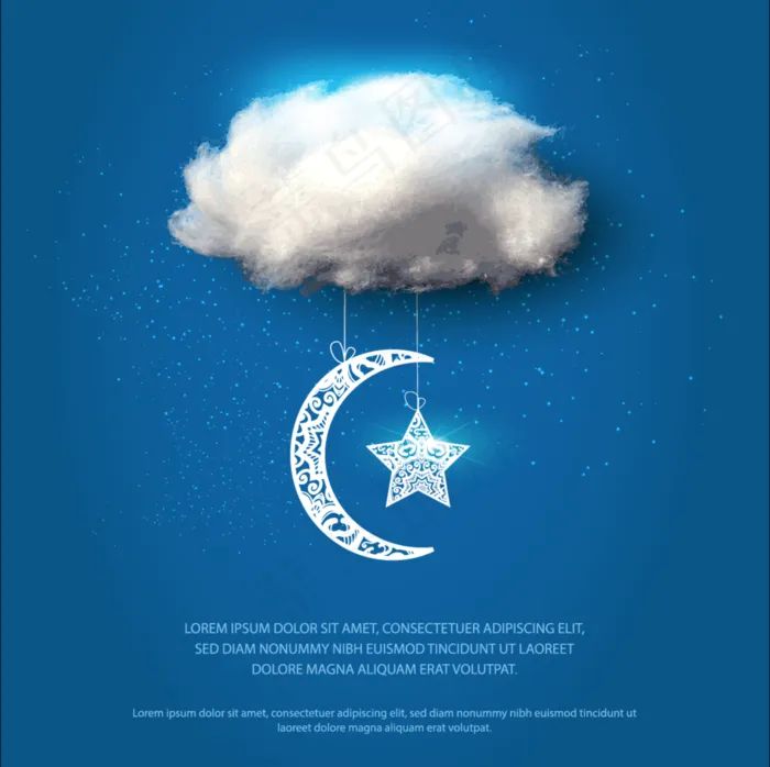 棉花云朵星空月亮矢量素材图片eps,ai矢量模版下载