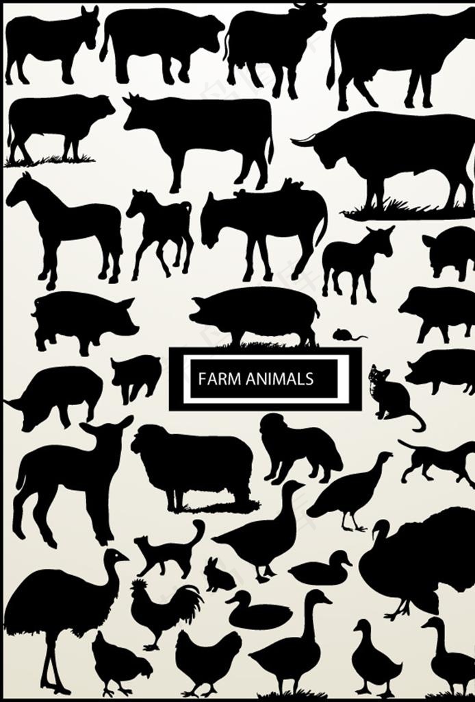 牲畜家禽剪影图片