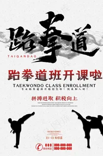 白色大气跆拳道招生海报图片