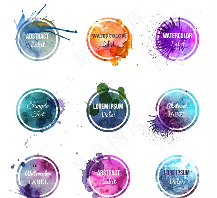 圆形水彩标签矢量素材图片