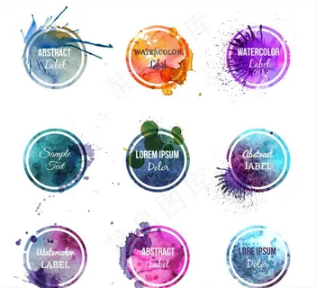 圆形水彩标签矢量素材图片