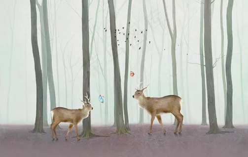森林麋鹿背景墙图片