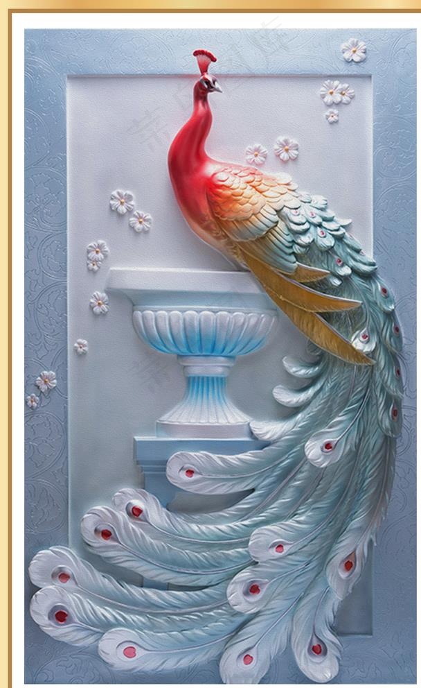 浮雕立体孔雀玄关装饰画图片(4252X6803(DPI:72))psd模版下载