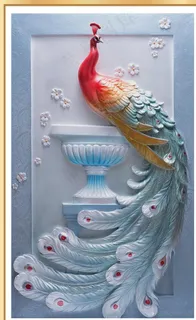 浮雕立体孔雀玄关装饰画图片