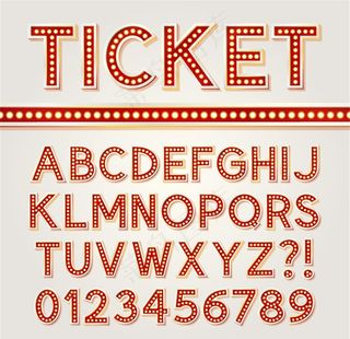 售票厅霓虹灯字母设计矢量素材图片