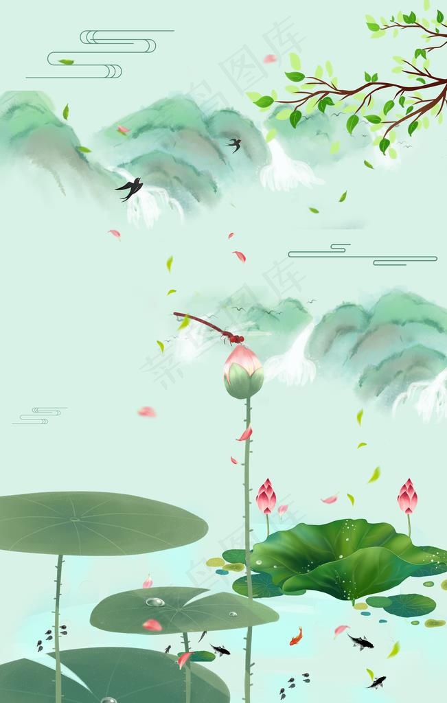 水墨荷花背景图片