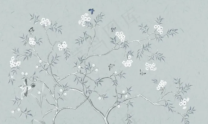 工笔花鸟背景墙装饰画图片