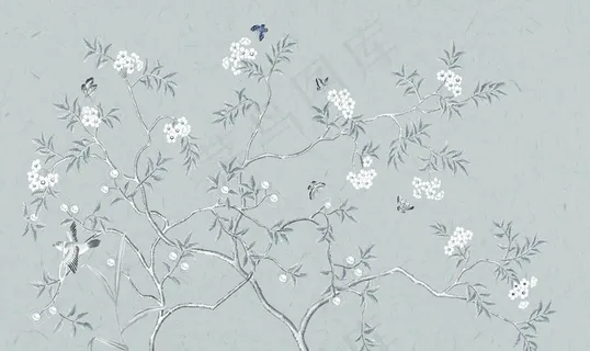 工笔花鸟背景墙装饰画图片