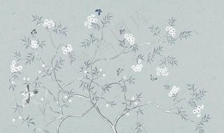 工笔花鸟背景墙装饰画图片