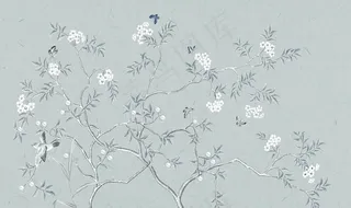 工笔花鸟背景墙装饰画图片