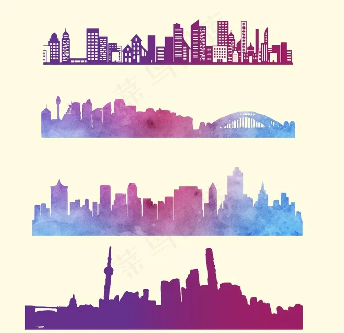 城市剪影图片psd模版下载