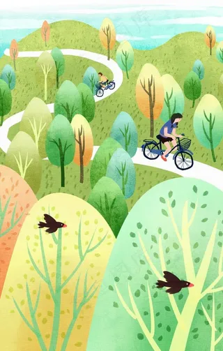 户外旅游清新插画卡通背景素材图片