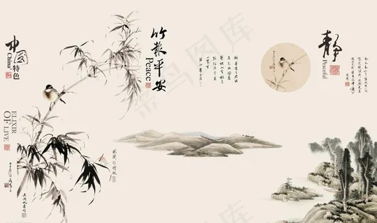 静水墨竹子意境山水图片 静水墨竹子意境山水图片