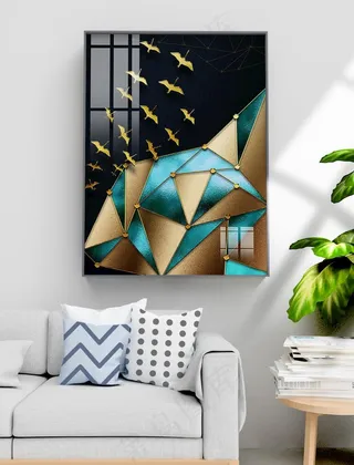 新中式晶钻抽象几何金色线条装饰图片