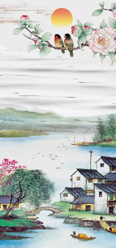 国画山水图片psd模版下载