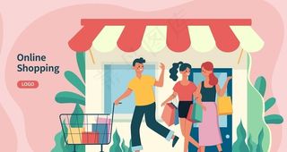 购物场景扁平插画图片