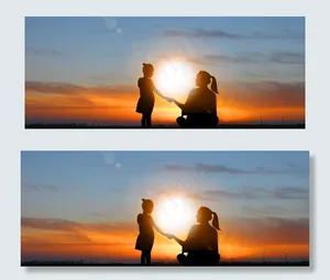 夕阳母女牵手图片
