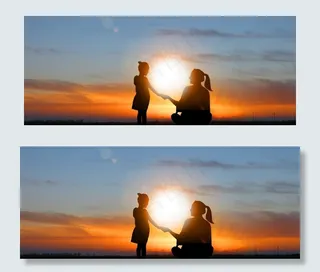 夕阳母女牵手图片