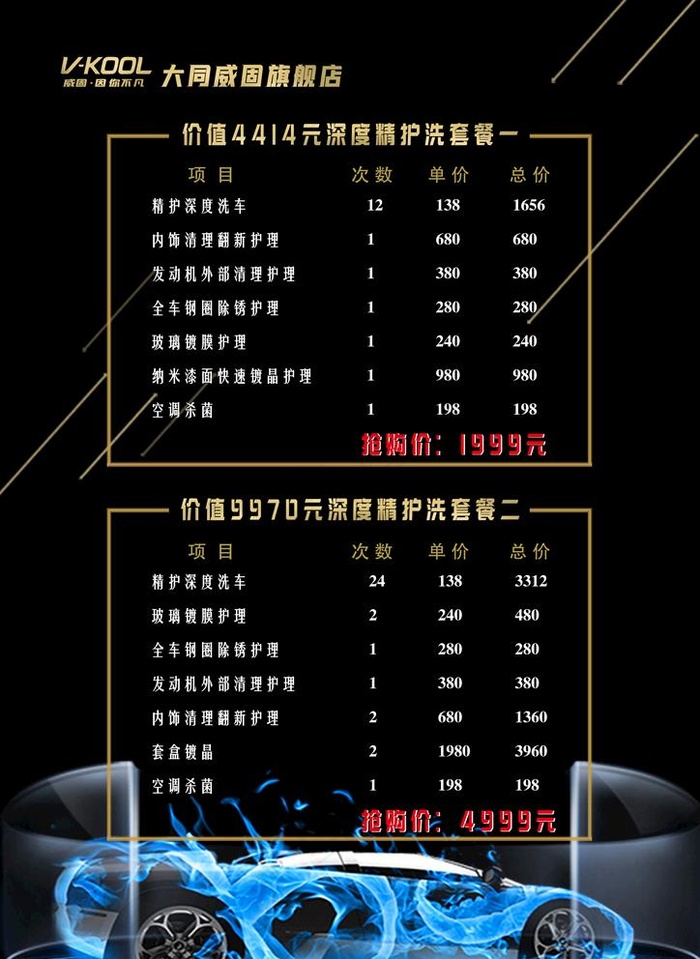 汽车美容价格表图片