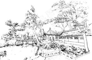 庭院线稿图片