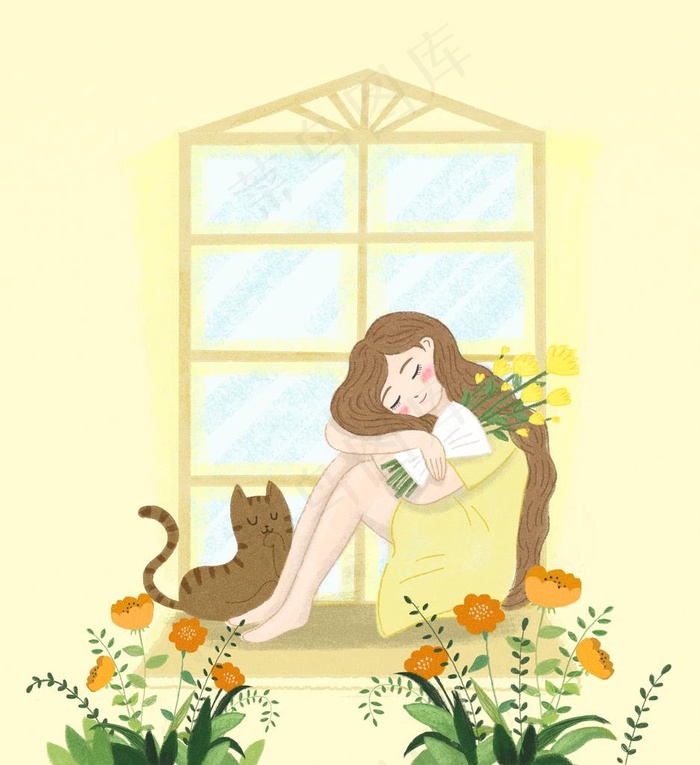 插画女孩图片(4134X4367(DPI:300))psd模版下载