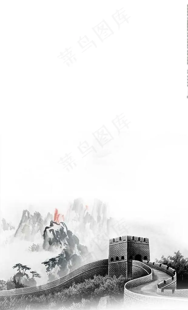 水墨长城图片psd模版下载