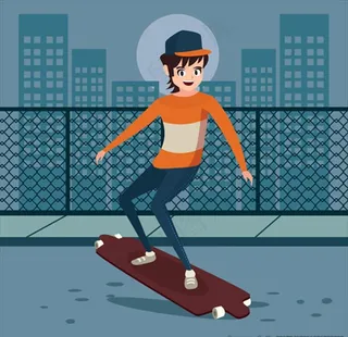 卡通滑滑板的男生插图图片