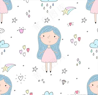 卡通小女孩四方连续底纹图片