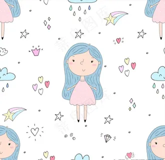 卡通小女孩四方连续底纹图片 卡通小女孩四方连续底纹图片
