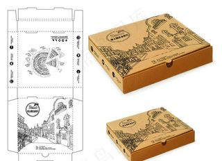 欧式线稿披萨盒图片