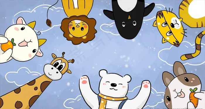卡通动物插画图片psd模版下载