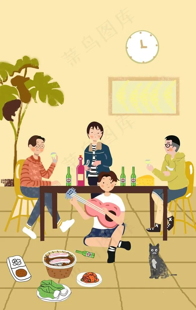 插画手绘聚餐烧烤图片psd模版下载